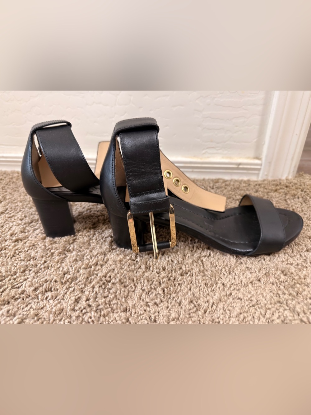 Michael Kors Black Ankle Strap Sandals with Gold Buckle